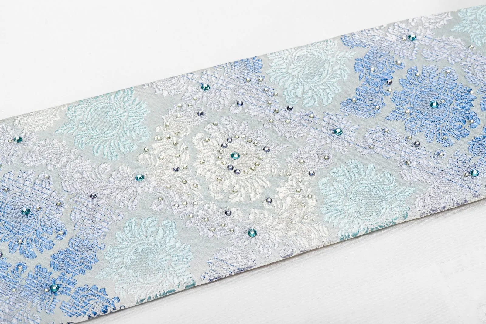 Daniel Hechter Men's Crystal Rhinestone Silk Necktie Damask On Pale Blue With Silver Sparkles