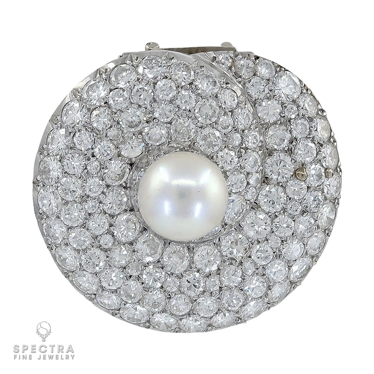 Dazzling Natural Pearl Brooch/Pin: Saltwater Pearl, 14ct Diamond, Platinum Craft