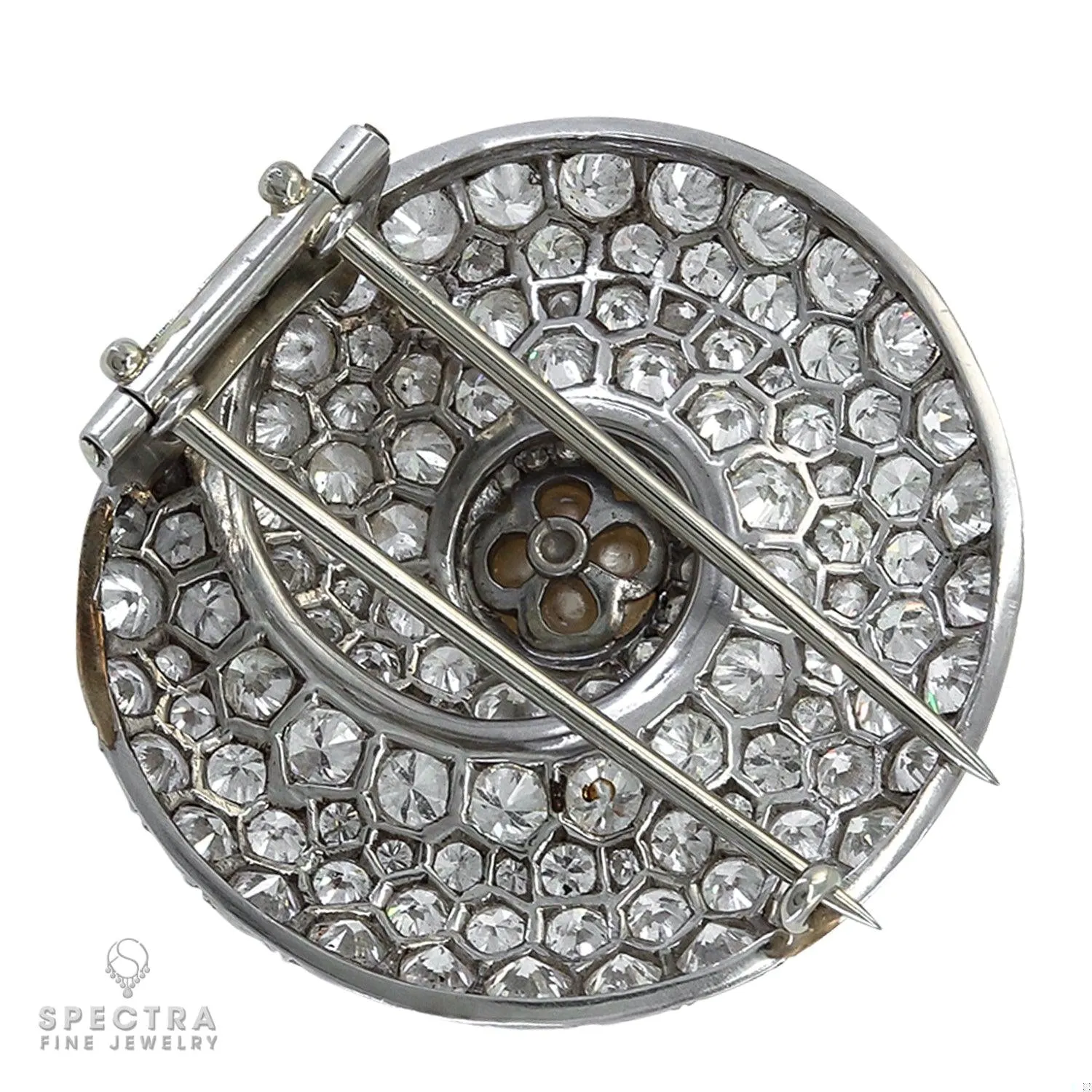 Dazzling Natural Pearl Brooch/Pin: Saltwater Pearl, 14ct Diamond, Platinum Craft
