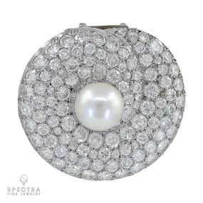 Dazzling Natural Pearl Brooch/Pin: Saltwater Pearl, 14ct Diamond, Platinum Craft