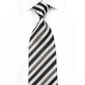 Elegance Men's Crystal Rhinestone Necktie Silver Black Striped With Sparkles