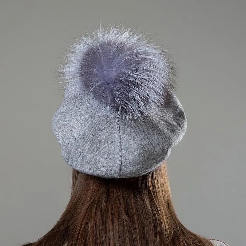 Elizabeth Knitted Wool Beret with Pompom