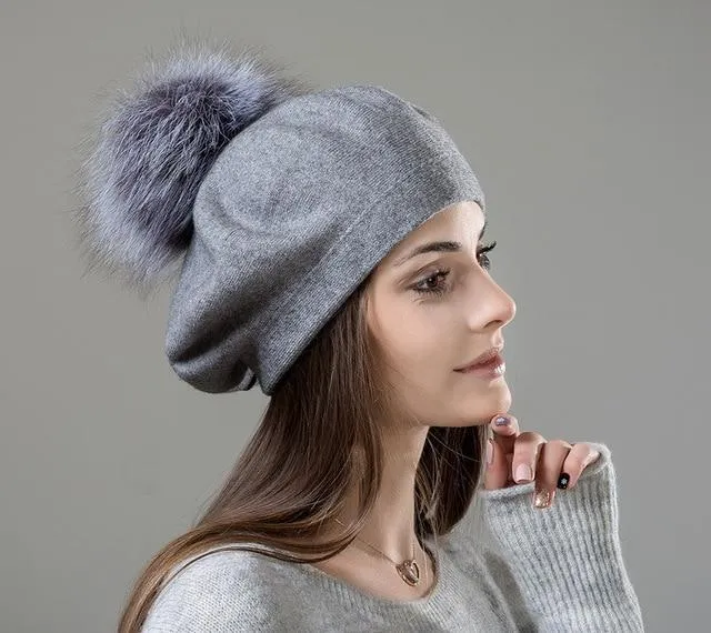 Elizabeth Knitted Wool Beret with Pompom