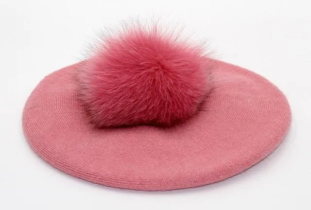 Elizabeth Knitted Wool Beret with Pompom
