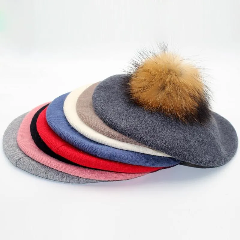 Elizabeth Knitted Wool Beret with Pompom