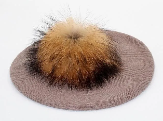 Elizabeth Knitted Wool Beret with Pompom