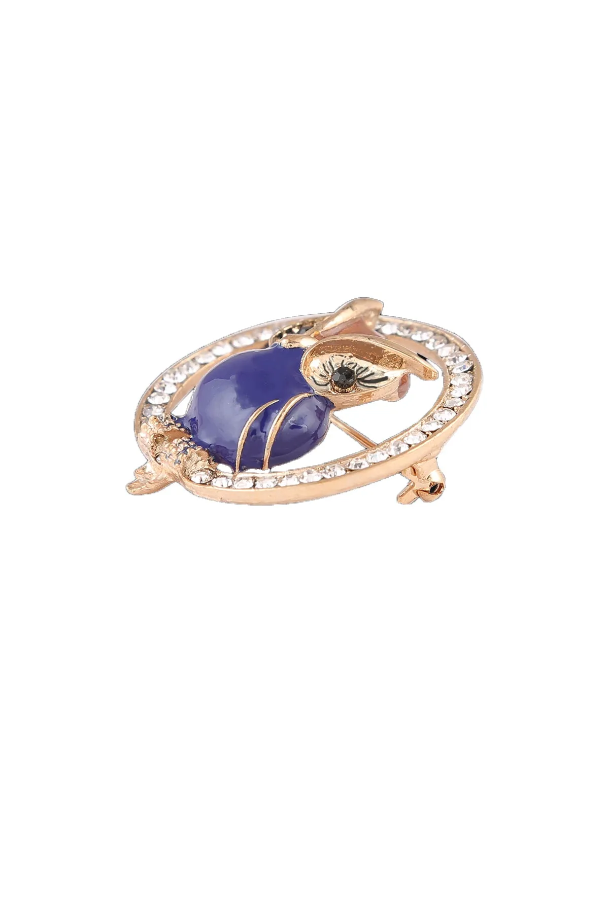 Enamel Owl Bird On Diamond Round Shape Ring Brooch