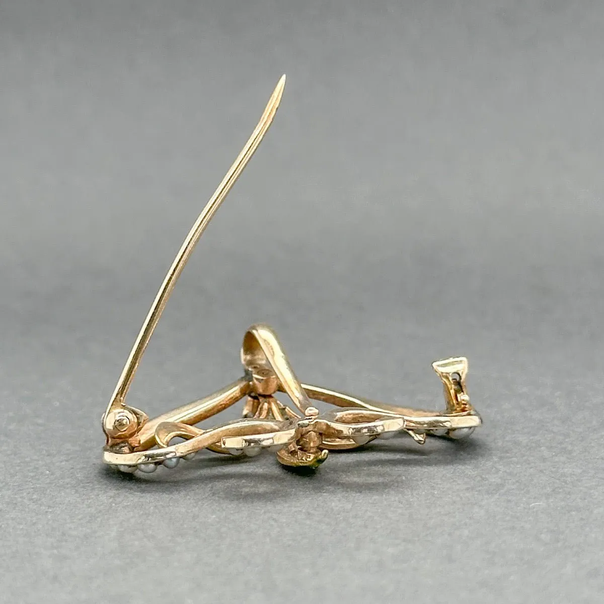 Estate Art Nouveau 10K R Gold 0.03ct I-J/SI1 Diamond & Pearl Brooch