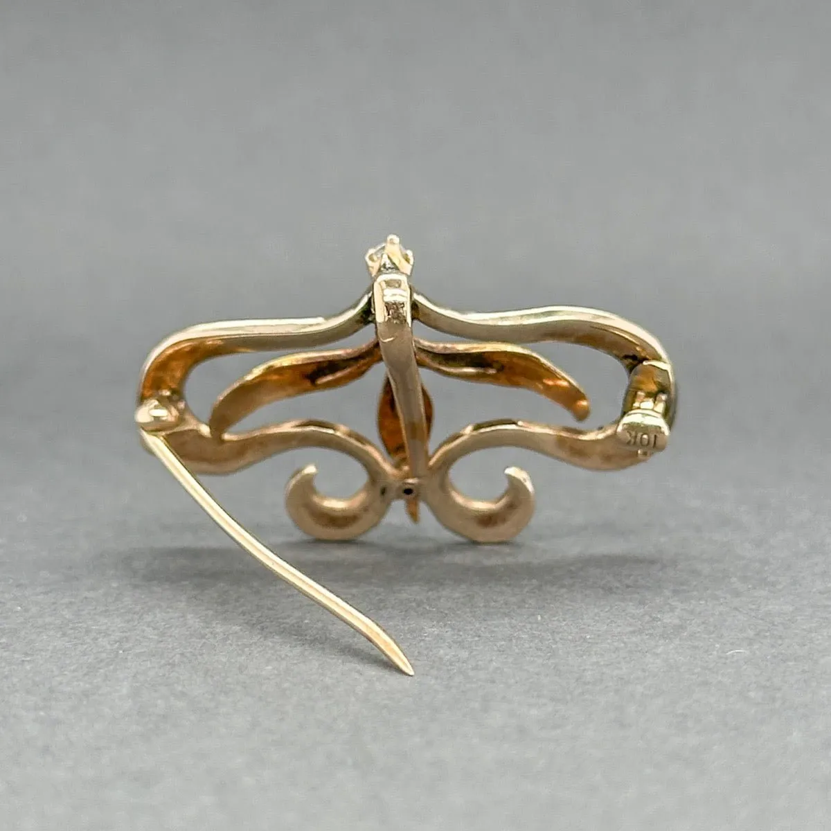 Estate Art Nouveau 10K R Gold 0.03ct I-J/SI1 Diamond & Pearl Brooch