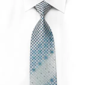 Giorgio Ferri Mens Crystal Rhinestone Silk Tie Trellis On Blue With Sparkles