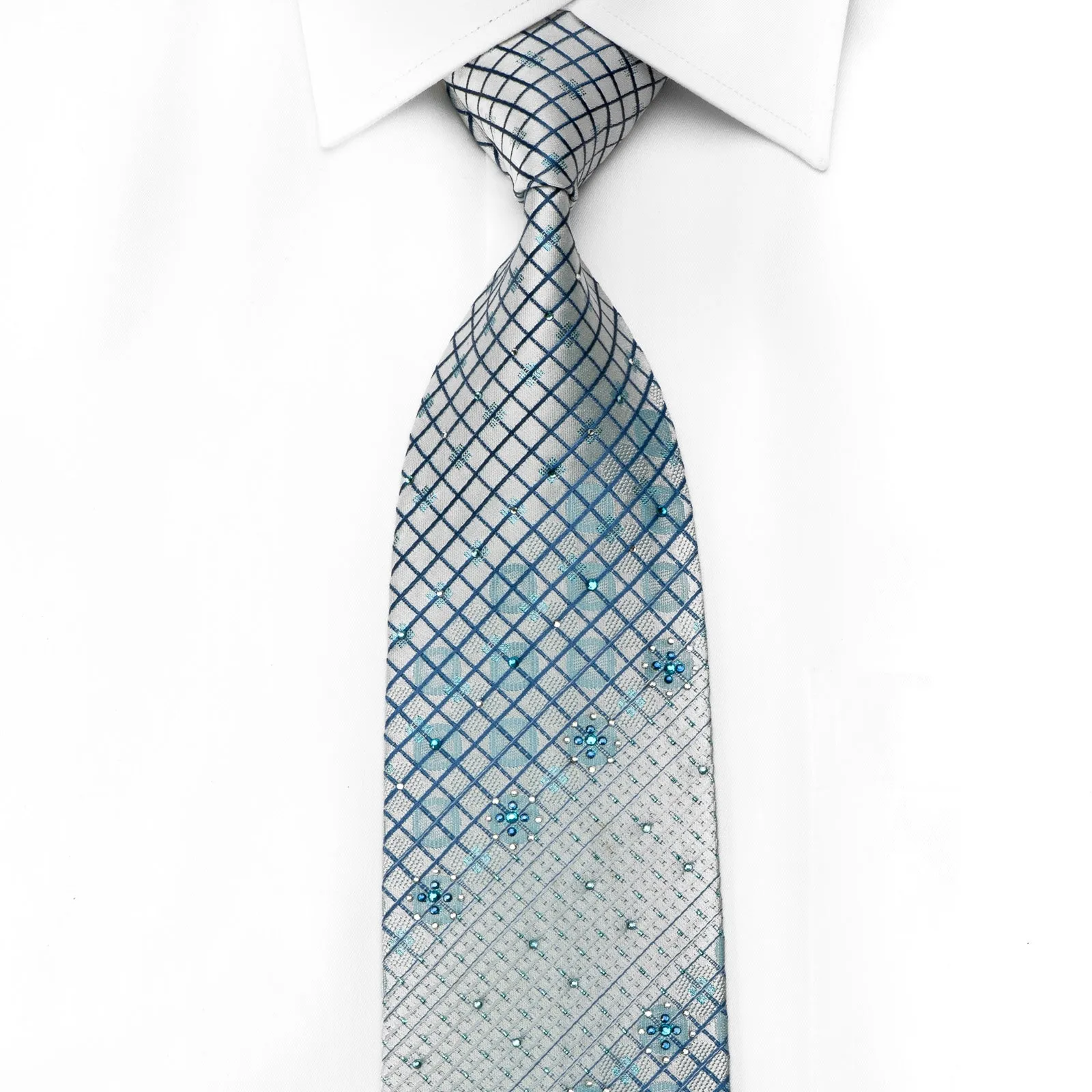 Giorgio Ferri Mens Crystal Rhinestone Silk Tie Trellis On Blue With Sparkles