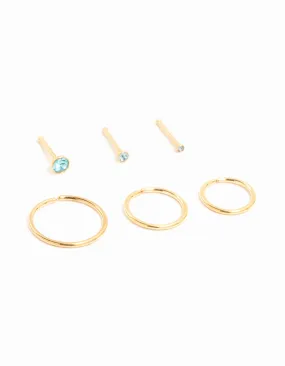 Gold Plated Titanium Fine Graduating Nose Stud & Rings 6-Pack