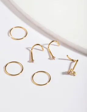 Gold Snake Diamante Nose 6-Pack