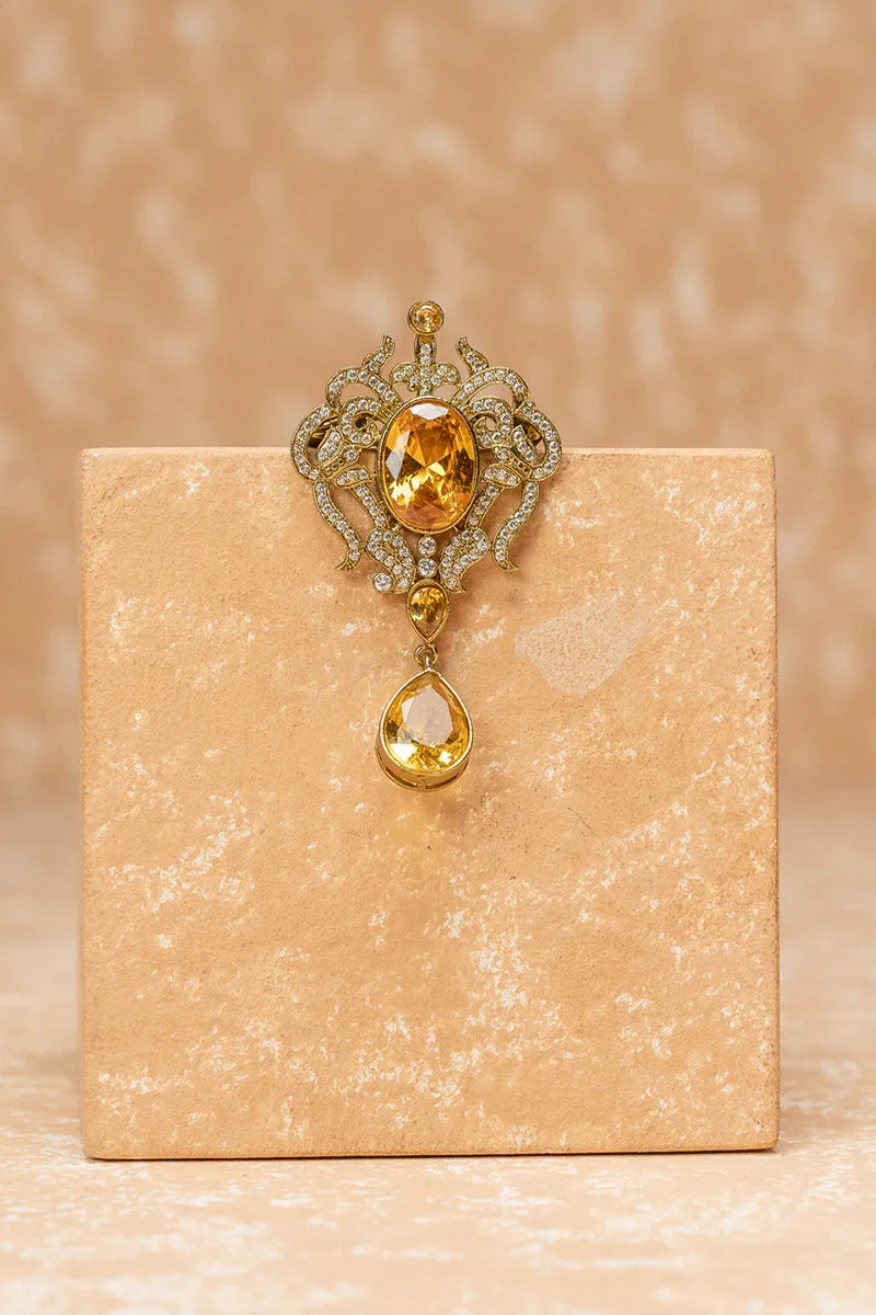 Gold Stone Encrusted Brooch