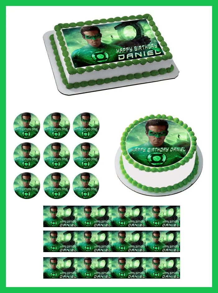 Green Lantern - Edible Cake Topper OR Cupcake Topper, Decor