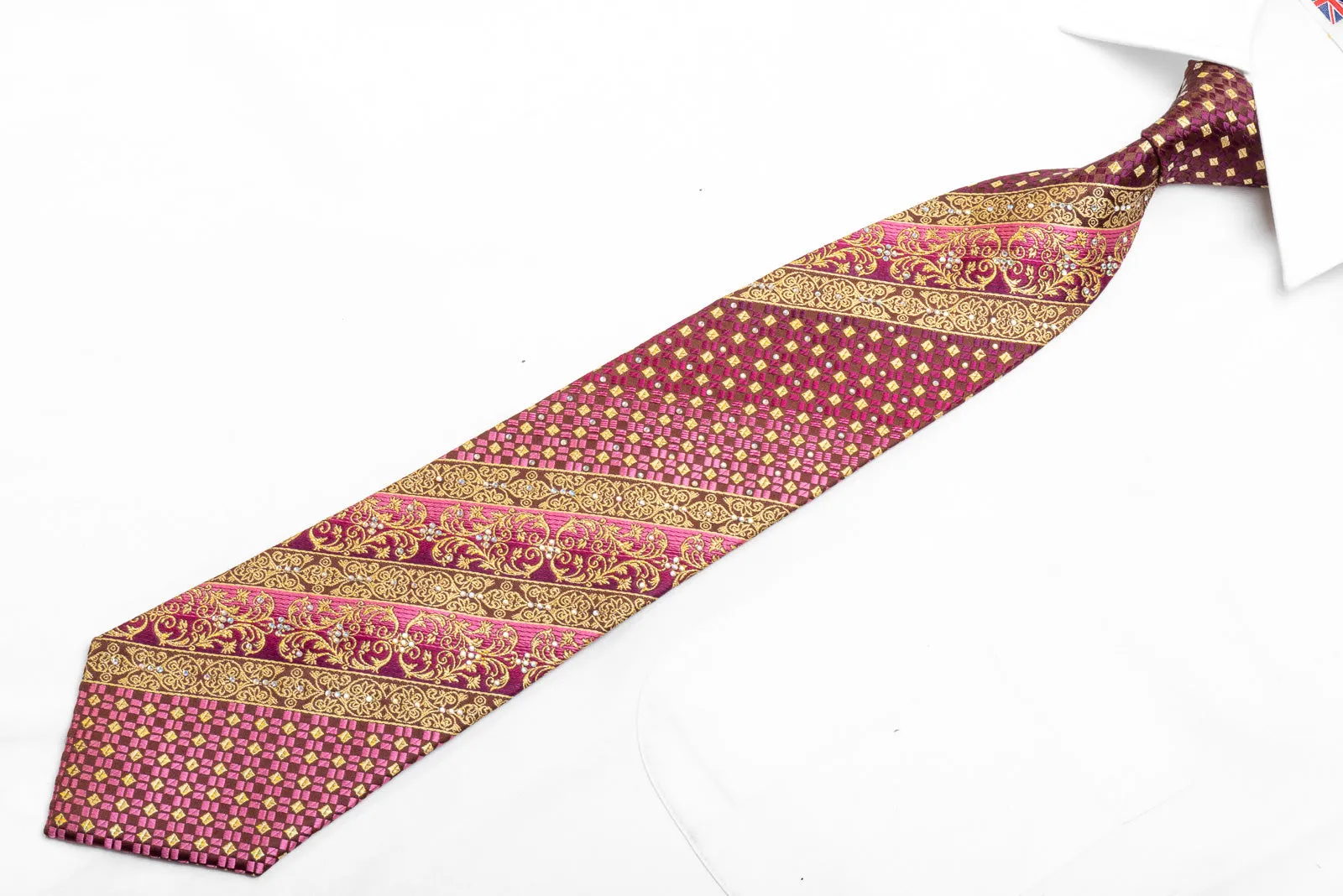 Guy Laroche Men's Rhinestone Necktie Gold Cartouche On Purple With Sparkles