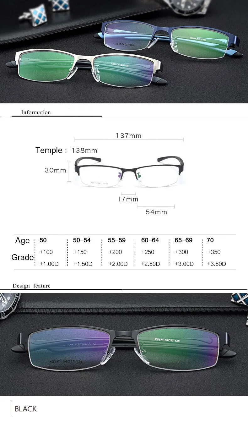Hotochki Unisex Semi Rim Stainless Steel Alloy Frame Reading Glasses Xs671
