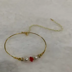 Hyderabadi Bridal Clip Nose Nath Red and White