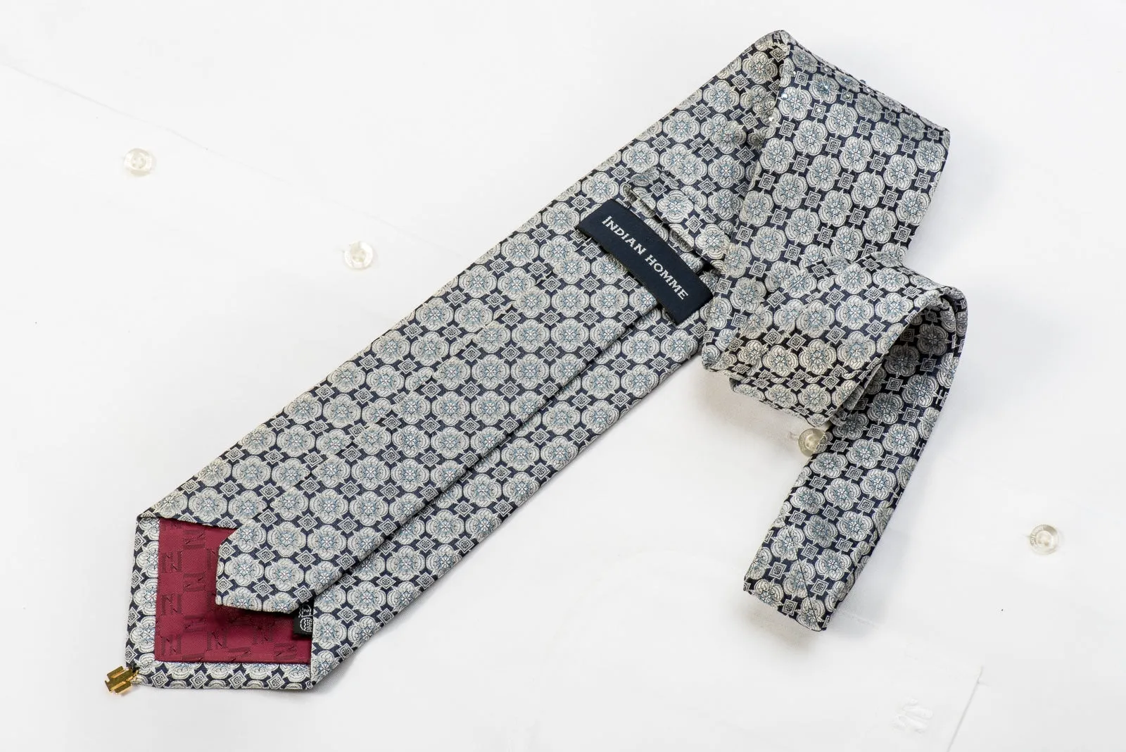 Indian Homme Men's Crystal Necktie Silver Foulard On Navy Blue With Silver Sparkles