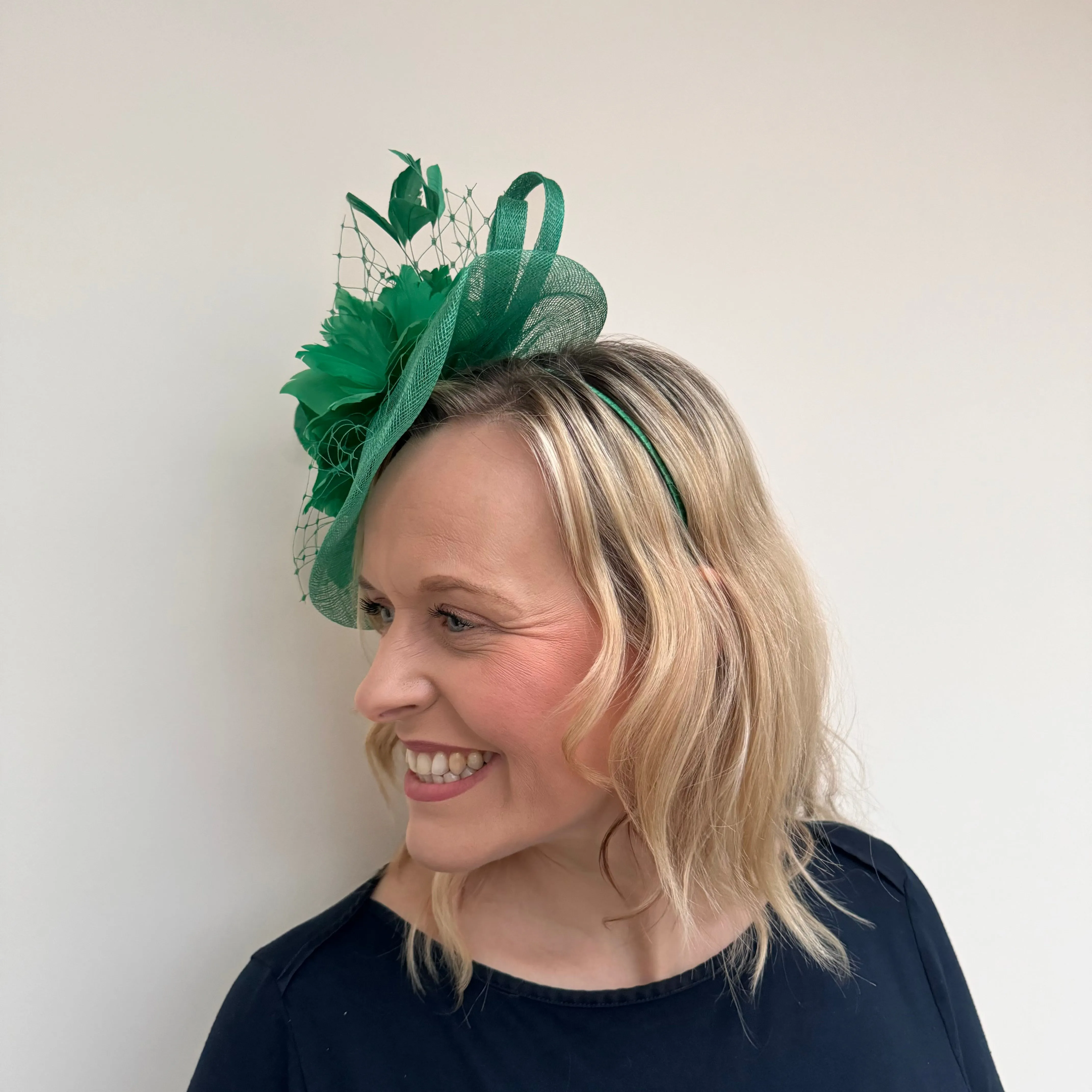 JBees JB18/040 Fascinator with Feathers in Greens