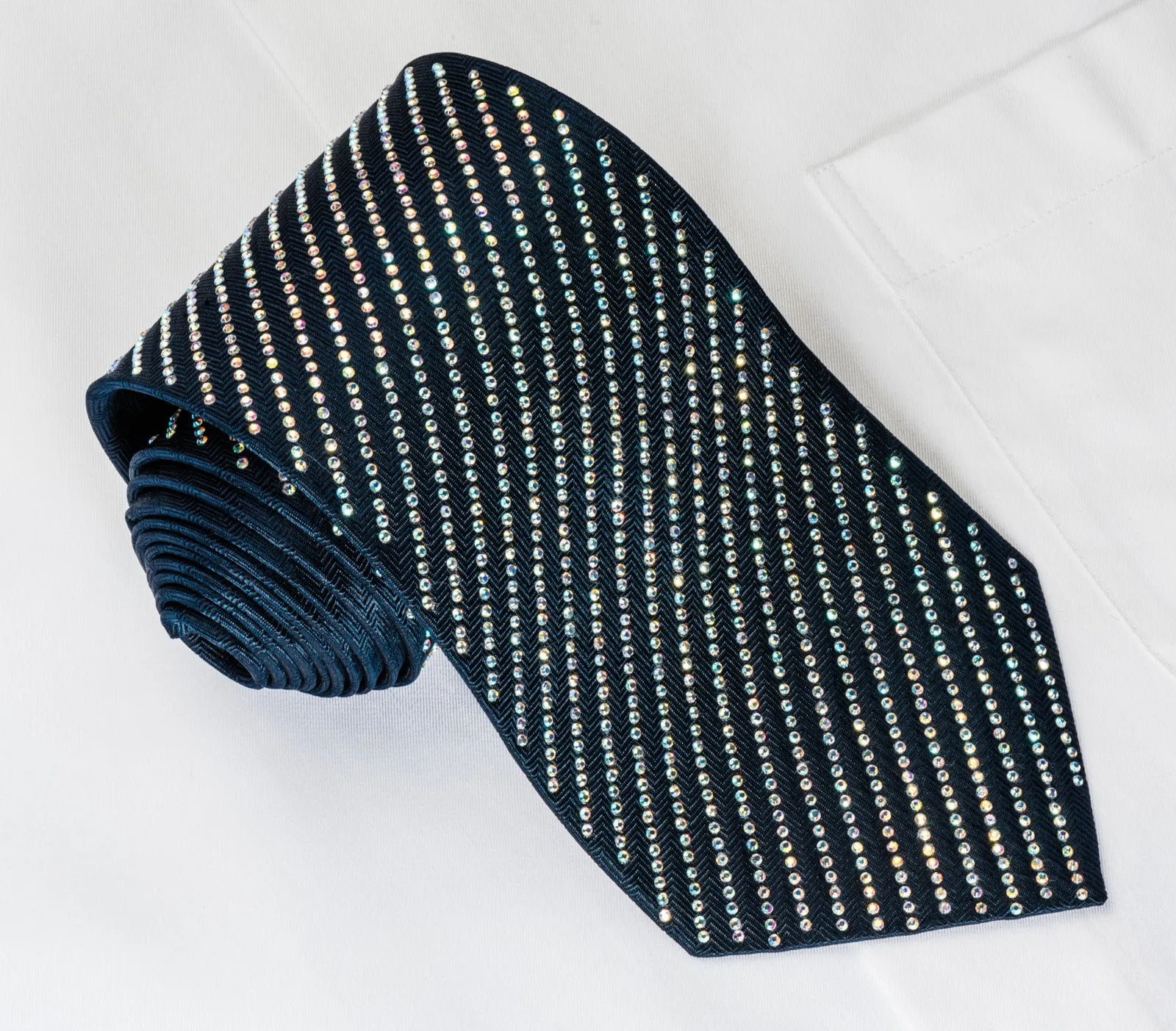 Lalanta Silk Rhinestone Tie Striped Rhinestones On Dark Blue