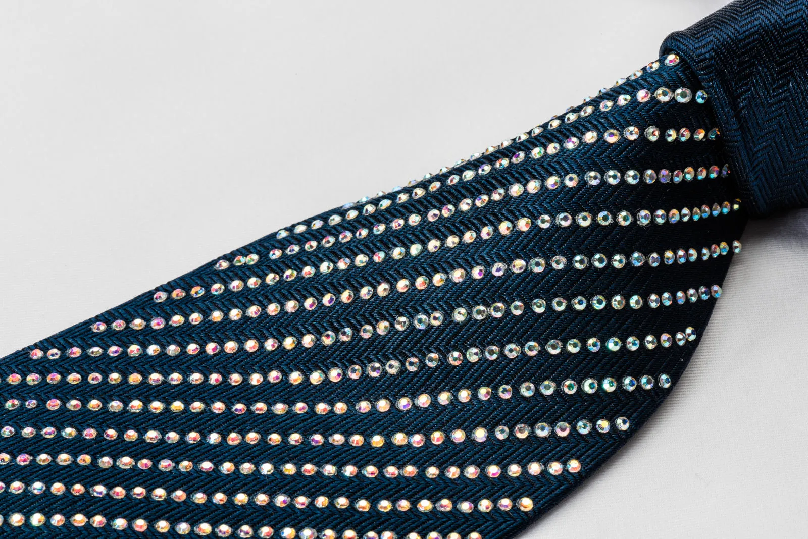 Lalanta Silk Rhinestone Tie Striped Rhinestones On Dark Blue