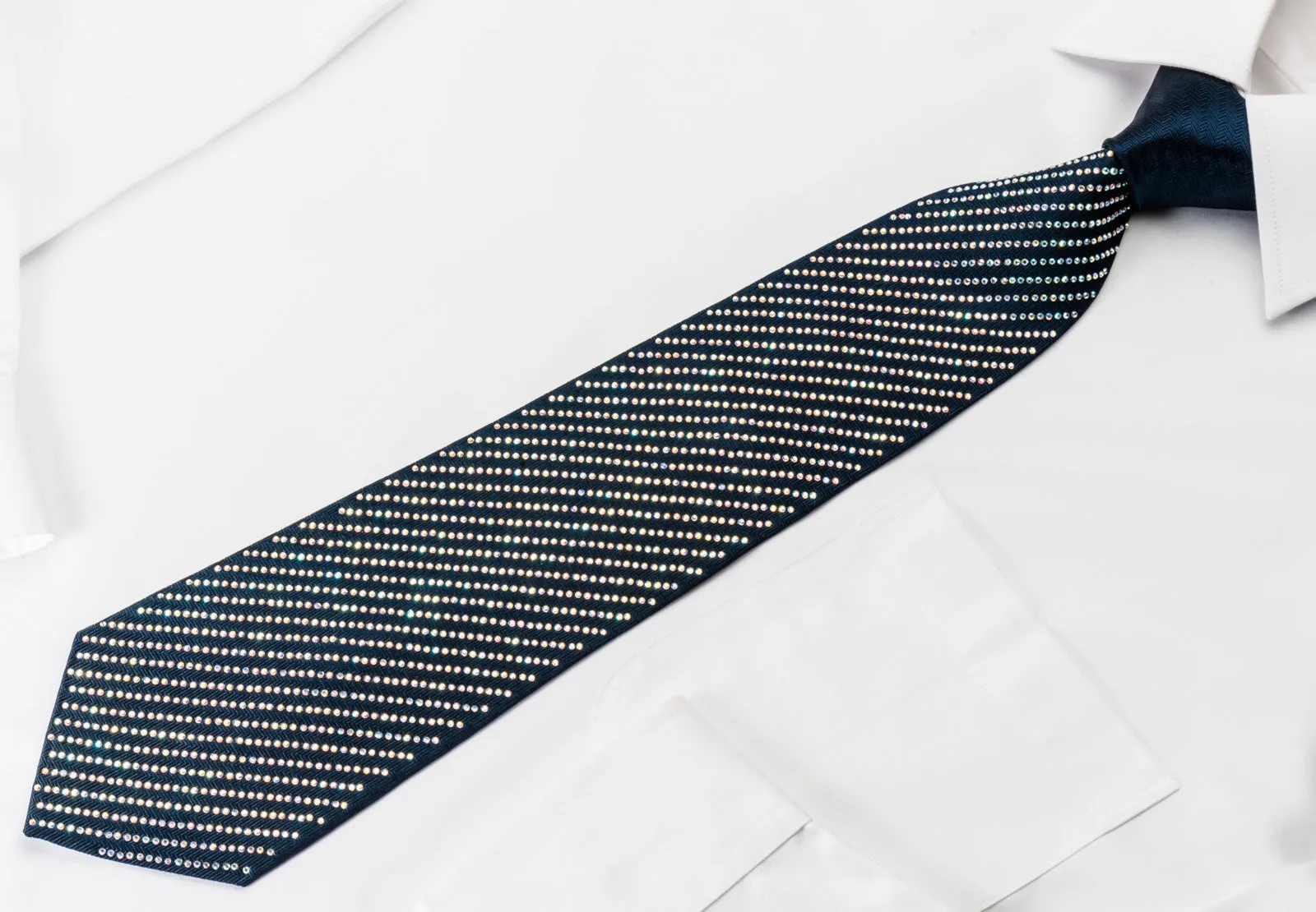 Lalanta Silk Rhinestone Tie Striped Rhinestones On Dark Blue