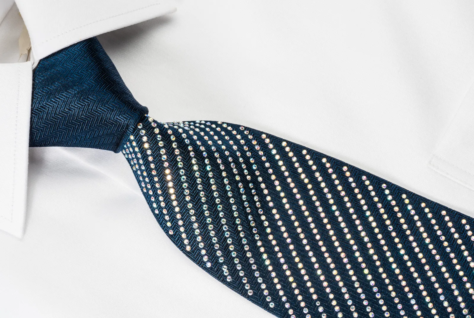 Lalanta Silk Rhinestone Tie Striped Rhinestones On Dark Blue