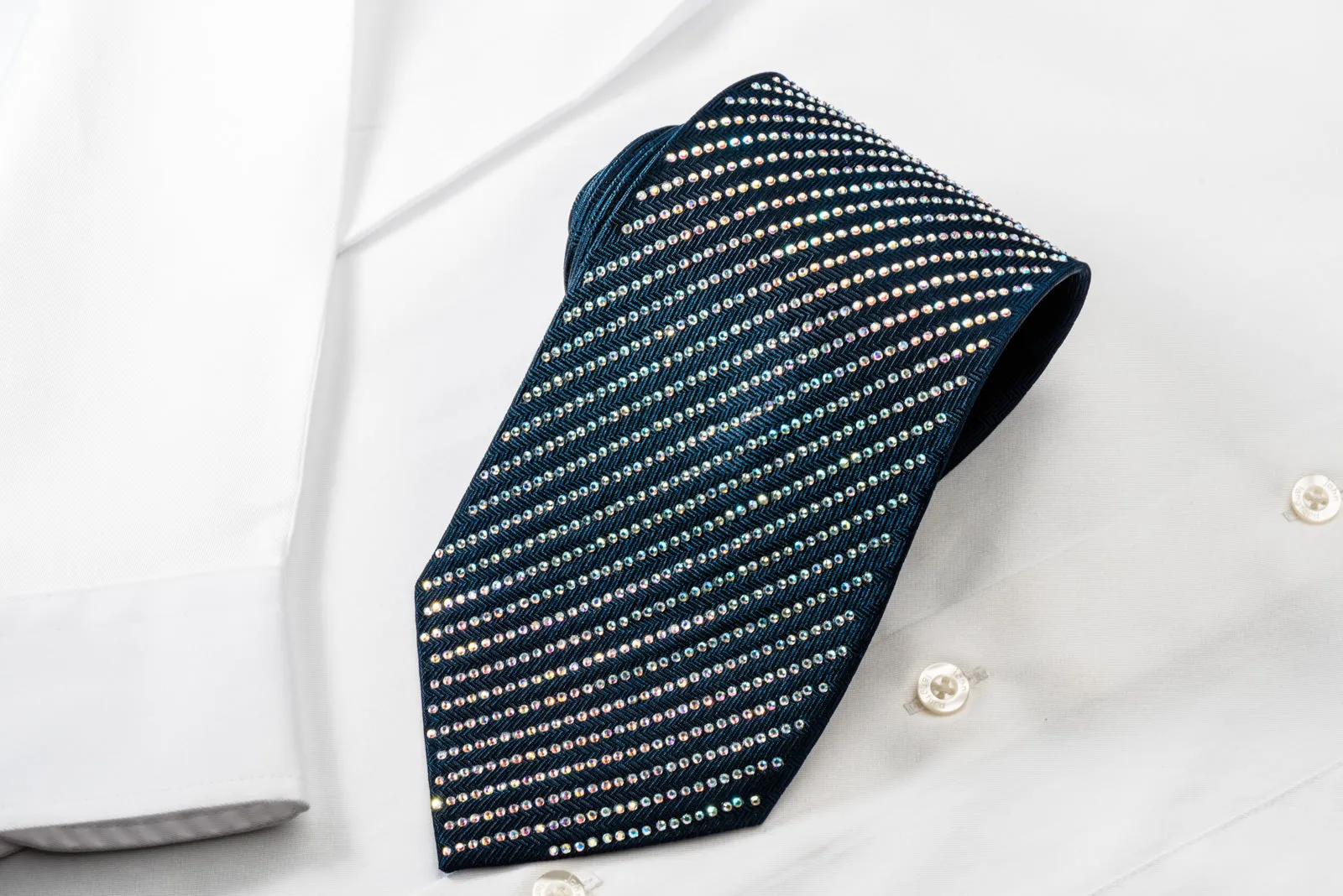 Lalanta Silk Rhinestone Tie Striped Rhinestones On Dark Blue