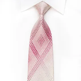 Lancetti Men's Crystal Silk Necktie Geometric On Pink With Silver Sparkles