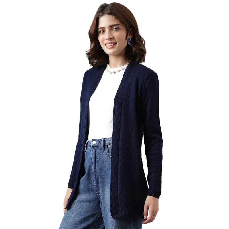 Latin Quarters Women's Navy Blue Full Sleeve Shrug_L