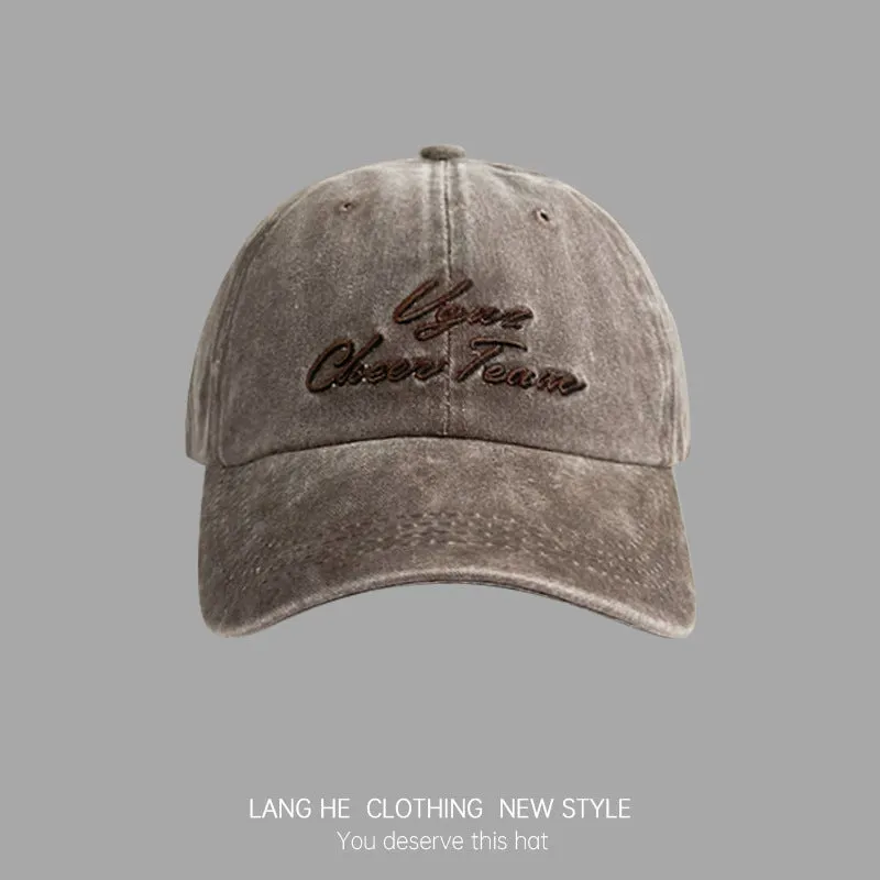 Letter embroidered baseball cap for women, washed and distressed, soft top, casual, all-match, peaked cap for young men