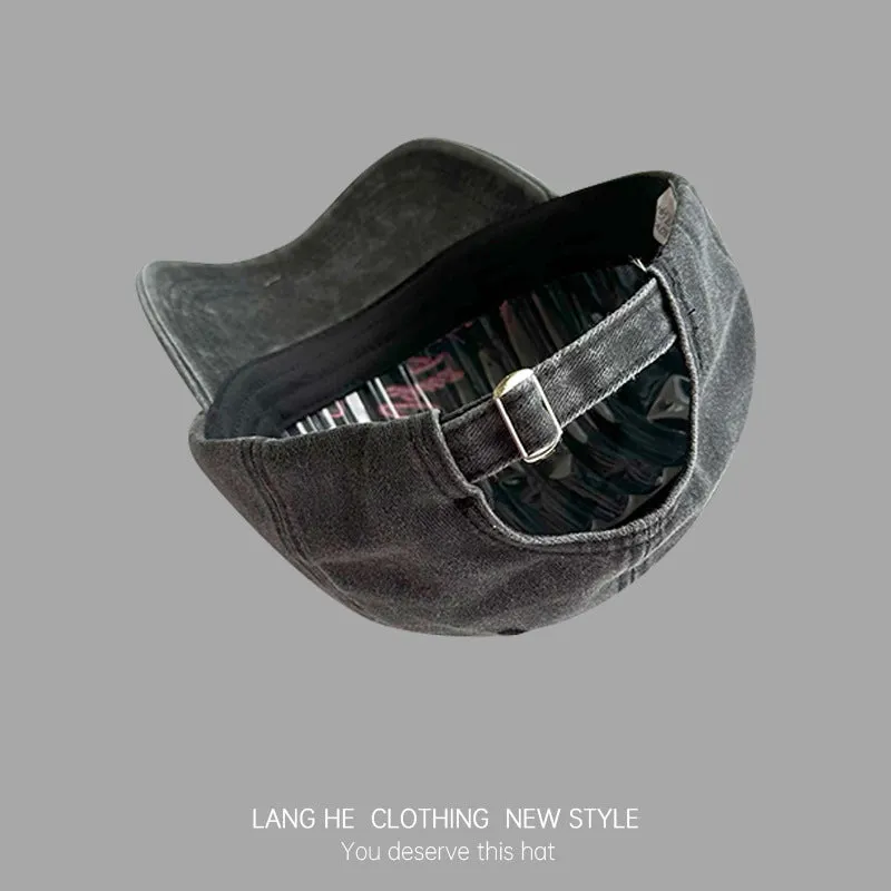 Letter embroidered baseball cap for women, washed and distressed, soft top, casual, all-match, peaked cap for young men