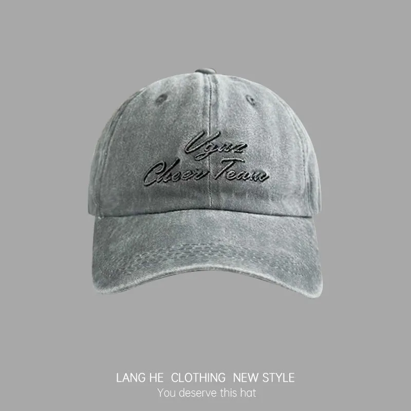 Letter embroidered baseball cap for women, washed and distressed, soft top, casual, all-match, peaked cap for young men