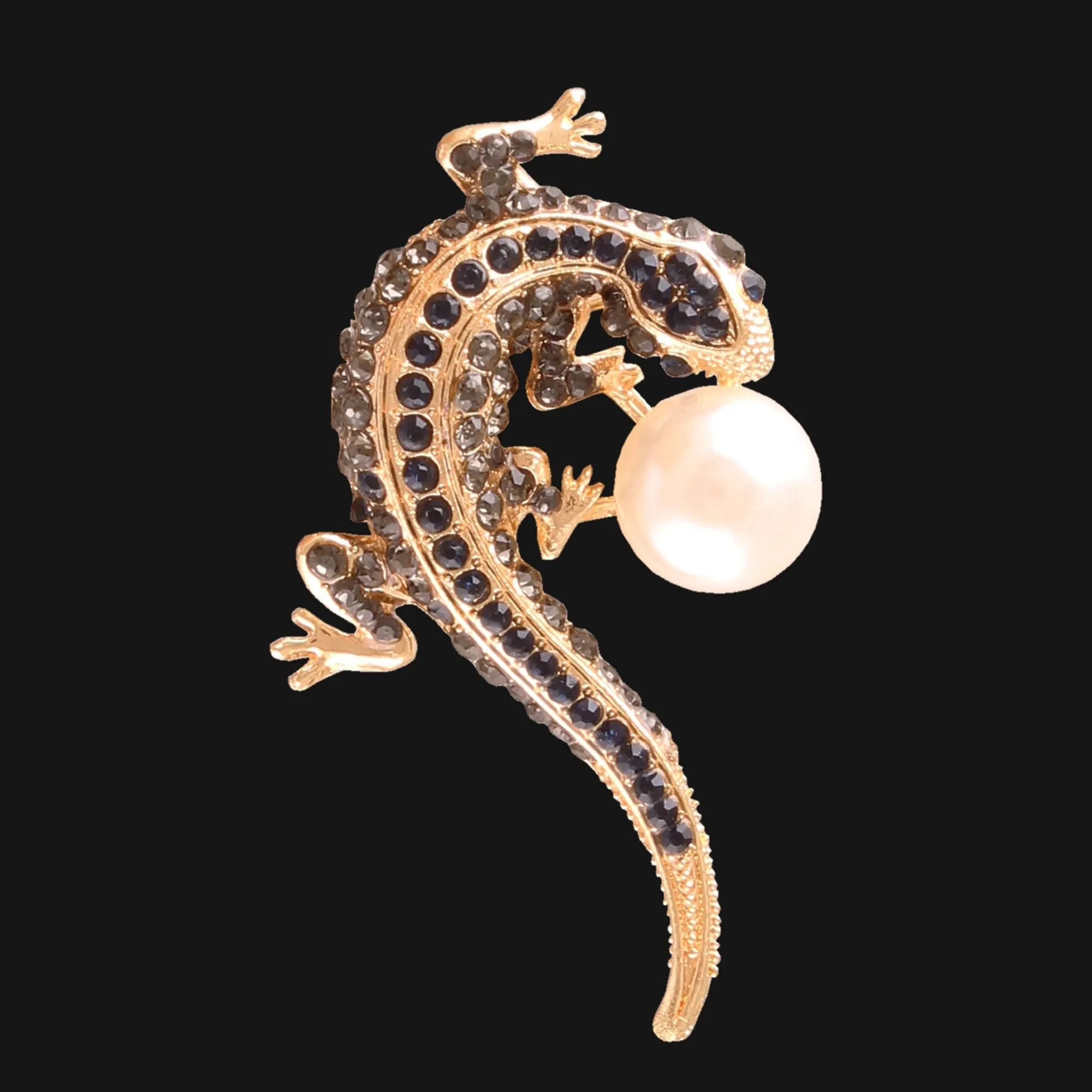 Lizard Design Diamond And Pearl Insect Brooch Pin