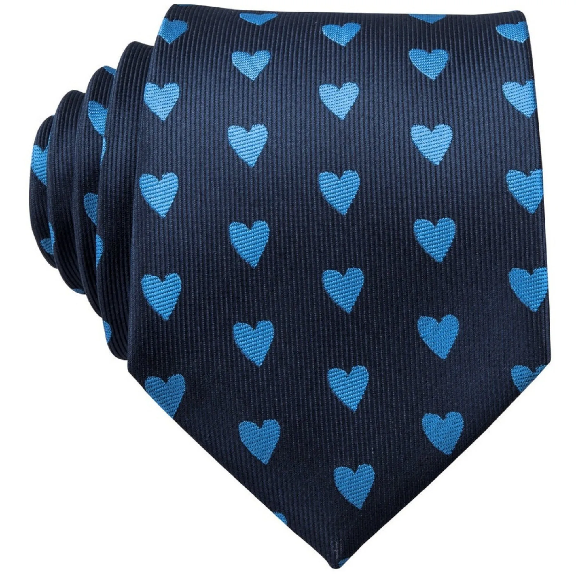 Men's Blue Heart Novelty 100% Silk Neck Tie With Matching Hanky And Cufflinks Set