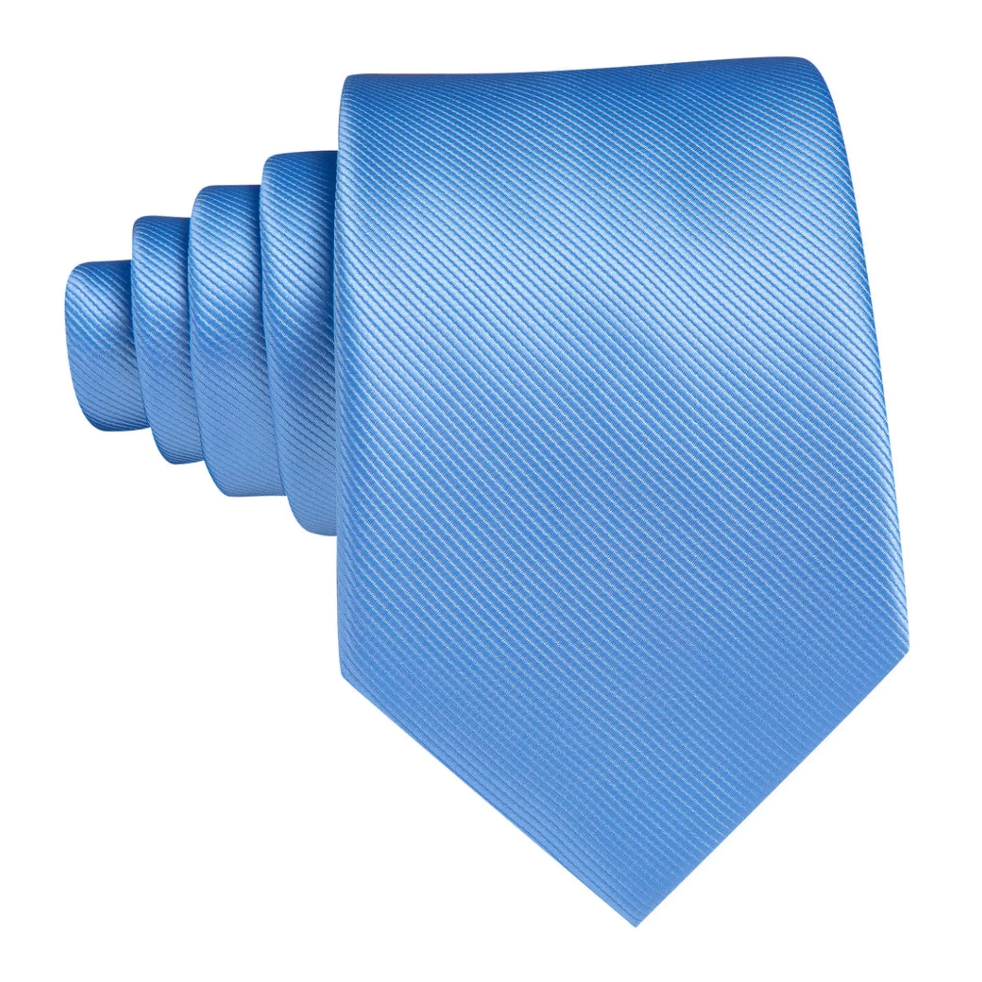 Men's Sky Blue Solid Color 100% Silk Neck Tie With Matching Hanky And Cufflinks Set