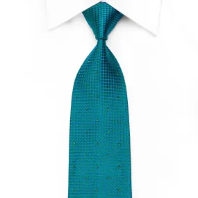 Mila Schon Men's Crystal Silk Tie Green Turquoise Geometric Trellis