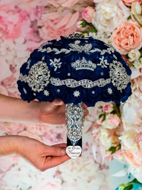Navy Blue with silver quinceanera bouquet 9 inches