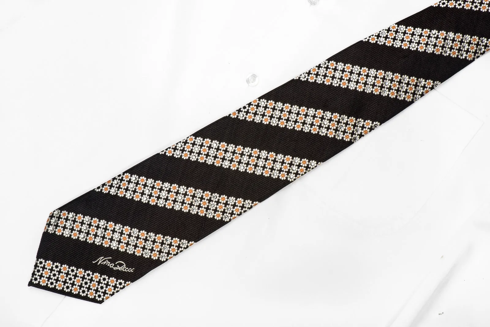 Nina Ricci Men's Black Silk Tie Floral On Black Sparkling With Rhinestones