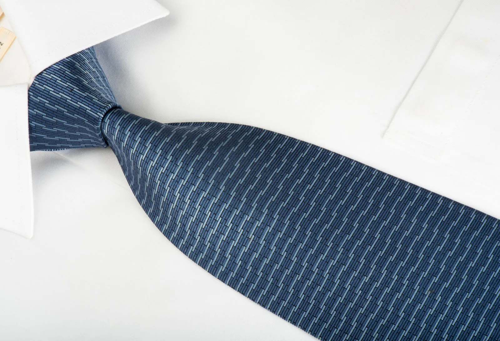 Nina Ricci Silk Necktie Blue Geometric On Navy Classic 3 3/4 Inch