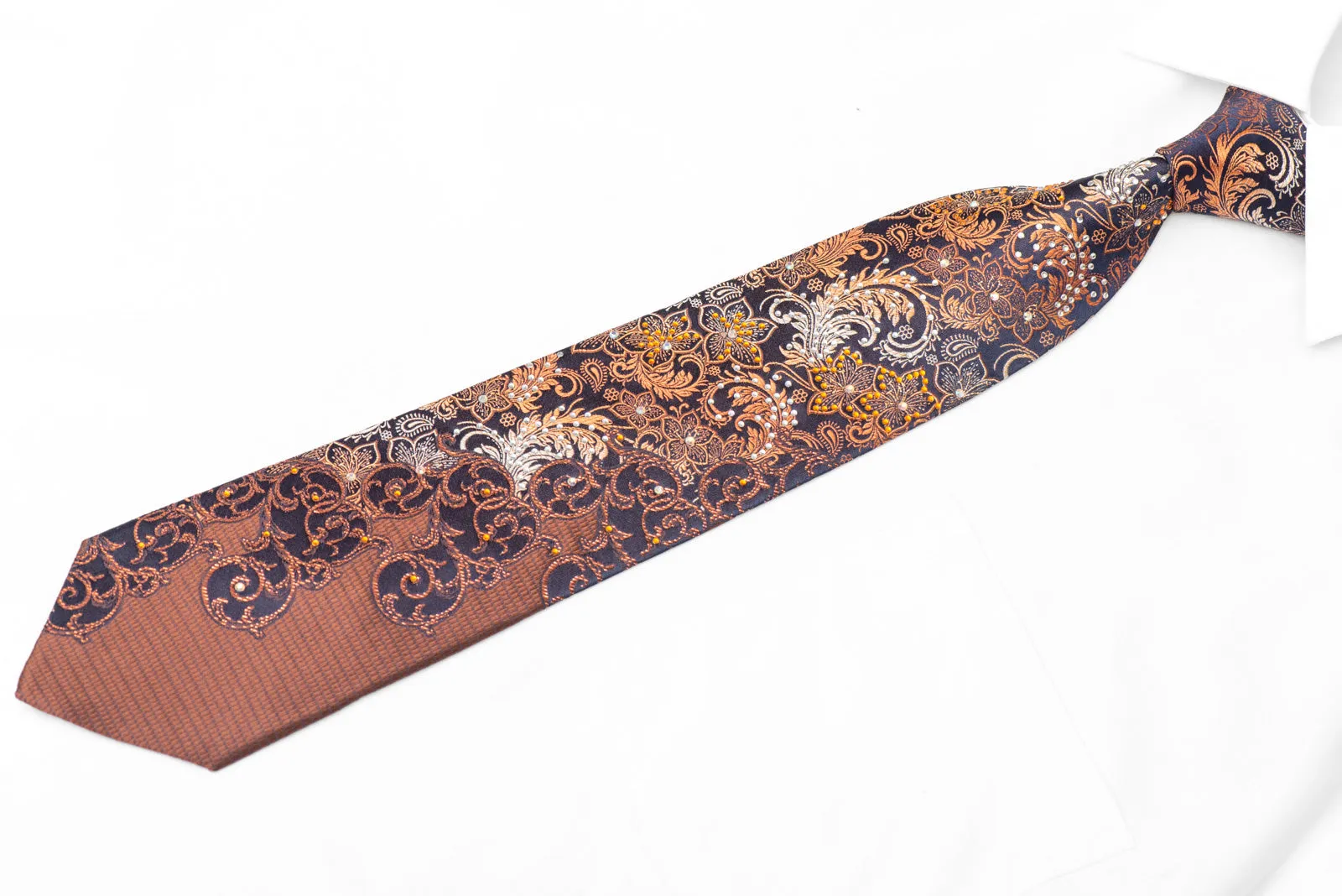 Orange Copper Acanthus On Navy Blue With Copper Sparkles