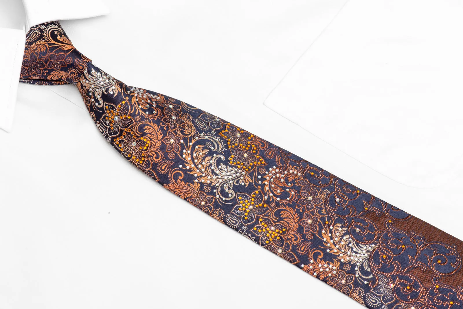Orange Copper Acanthus On Navy Blue With Copper Sparkles