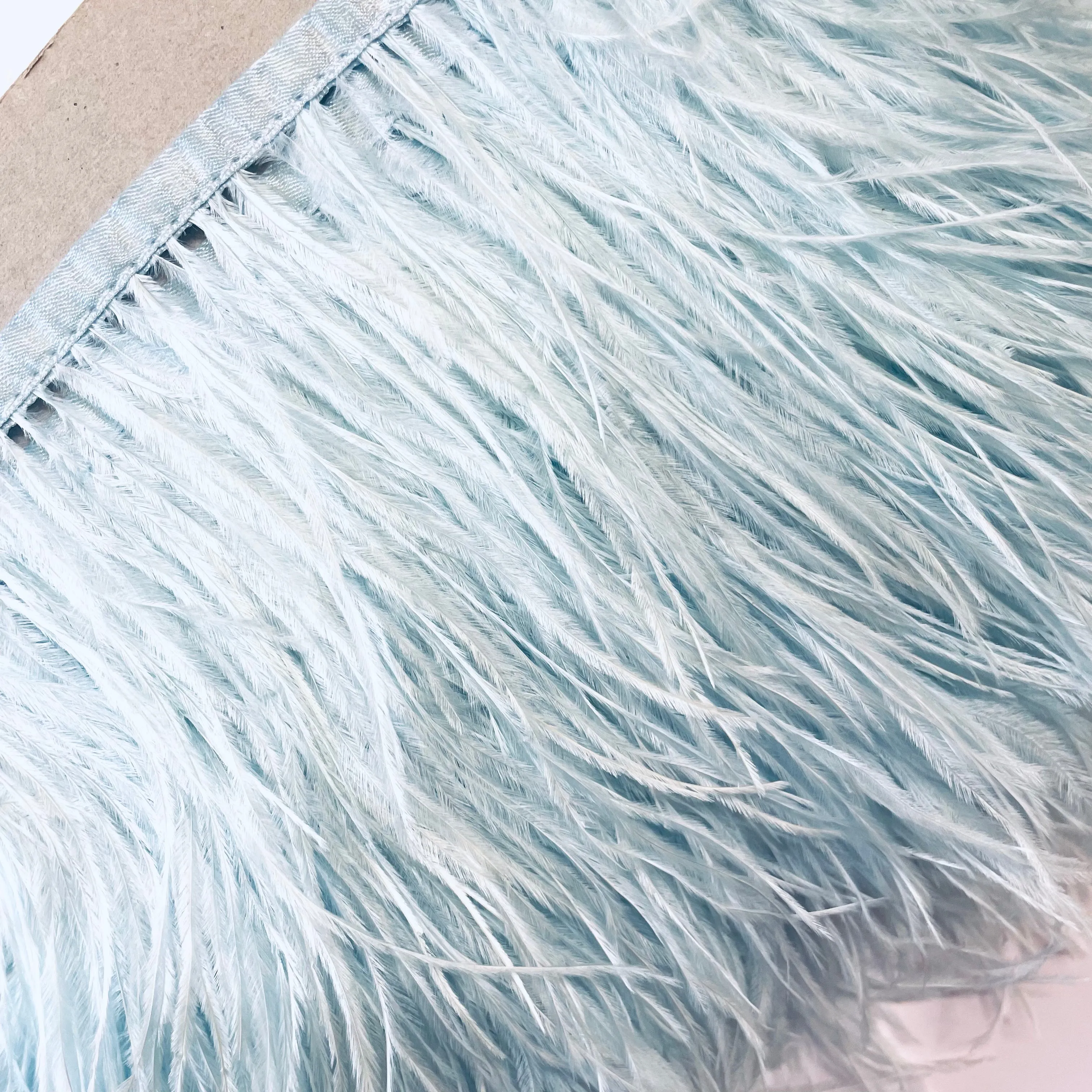 Ostrich Feathers Strung per mtr - Light Blue