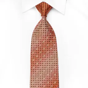 Paco Rabanne Men's Crystal Silk Tie Orange Geometric On Brown With Silver Sparkles