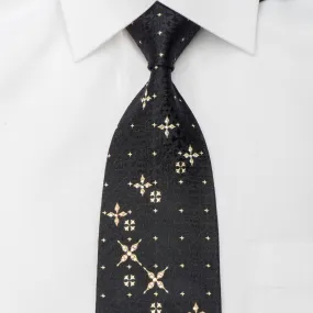 Paco Rabanne Rhinestone Silk Tie Golden Stars On Black with Sparkles
