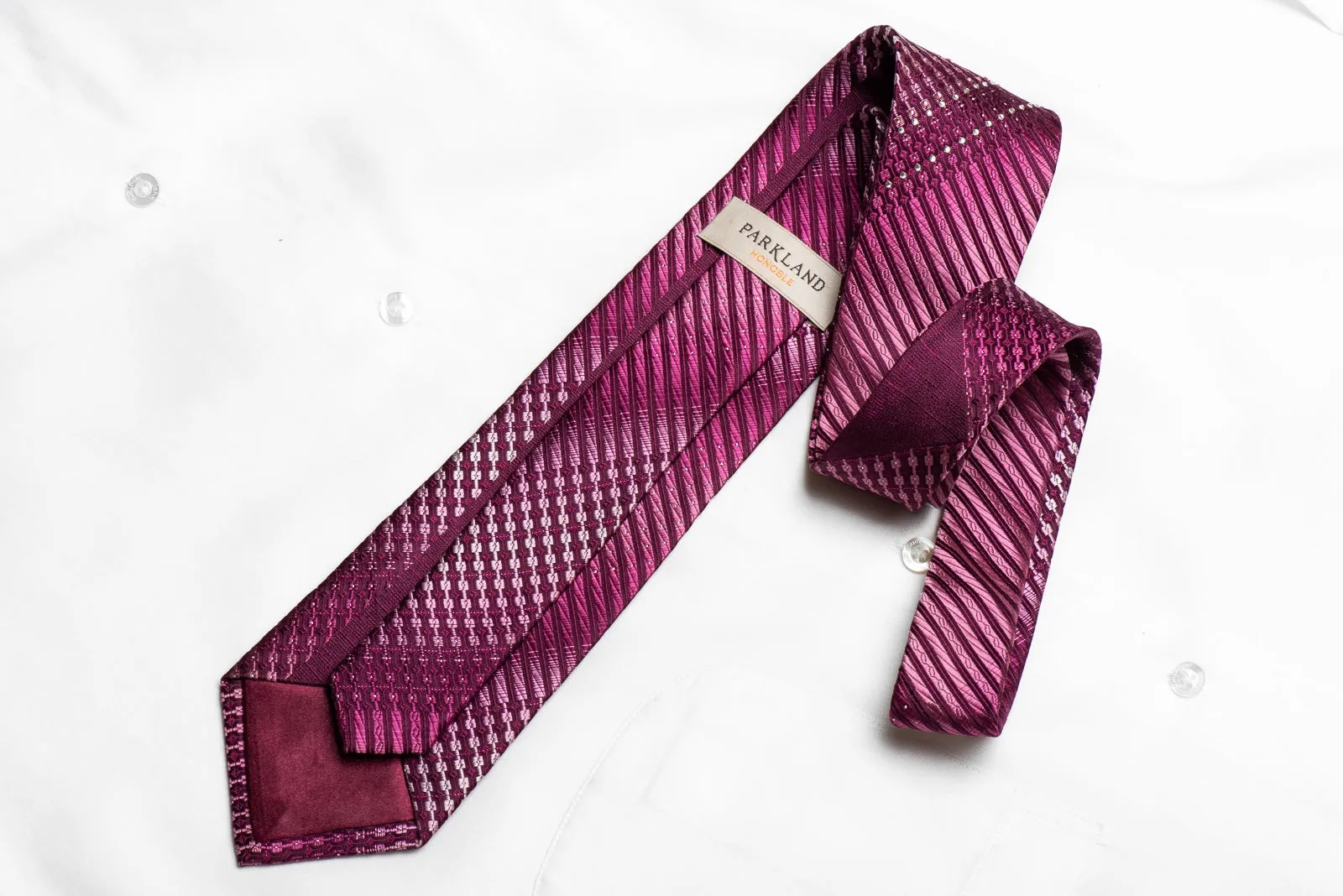 Parkland Men's Crystal Silk Necktie Geometric Striped On Purple With Silver Sparkles