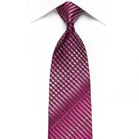 Parkland Men's Crystal Silk Necktie Geometric Striped On Purple With Silver Sparkles