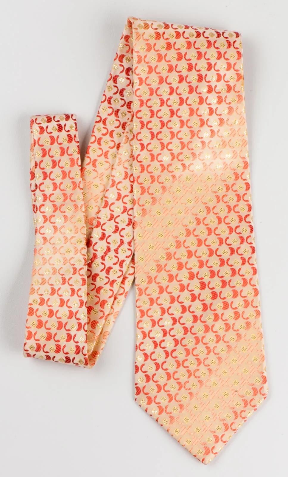 Perry Ellis Silk Neck Tie Geometric Design On Peach Orange With Silver Sparkles