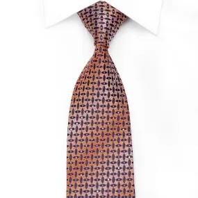 Pierre Cardin Men's Crystal Silk Necktie Geometric On Orange With Gold Sparkles